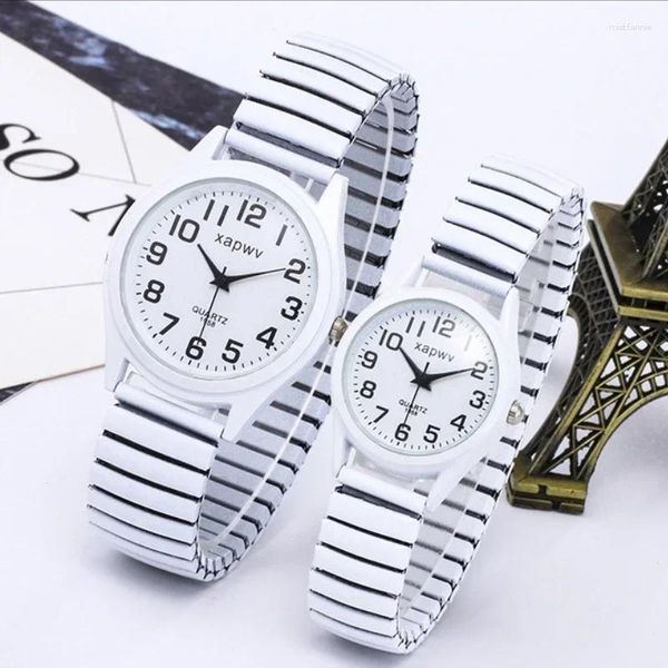 Montres-bracelets 1pc Vintage Montres Femmes Hommes Creative Noir et Blanc En Acier Inoxydable Bande Élastique Montre Rétro Couple De Personnes Âgées Bracelet