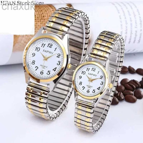 Montre-bracelets 1PCS Classic Vintage Business Femmes Men Elastic Gold Sliver Quartz Watch Tide Lovers Couple Bracelet Watches Party Office Gifts D240417