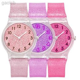Relojes de pulsera 1 unids ocio transparente brillante rosa mujeres reloj moda correa de plástico niños reloj estudiante decoración diaria 24319