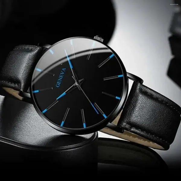 Montre-bracelets 1pcs Fashion masculine Simple Blue à aiguille bleu Pointer Pointer Belt Watch Luxury Leather Business Ramadan Cadeau