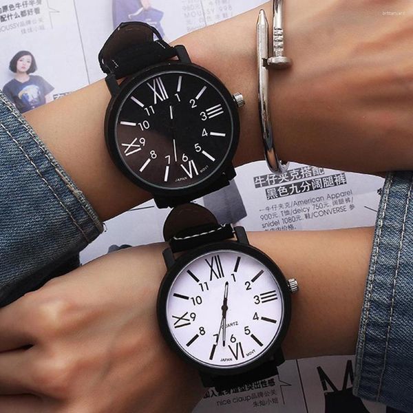 Relojes de pulsera 1 unids Romántico Gran Dial Reloj Banda de cuero Moda Lindo Reloj de pulsera Mujeres Hombres Reloj Relojes de cuarzo