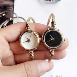 Relojes de pulsera 1 Uds reloj de cuarzo Retro Vintage señoras mujeres vestido brazalete pulsera de acero inoxidable moda Chic oro plata Hect22