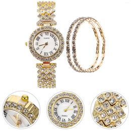 Horloges 2 Stuks Quartz Horloge Armband Sterling Zilveren Armbanden Voor Vrouwen Glanzende Dame Horloges Mode Meisjes Roestvrij Staal Vrouw