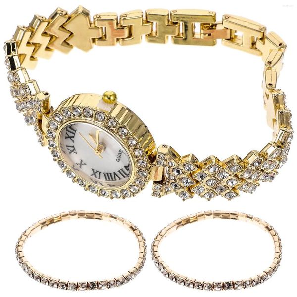 Montres-bracelets 2 pcs montre à quartz bracelet bling dame montres pour filles bijoux en argent sterling brillant