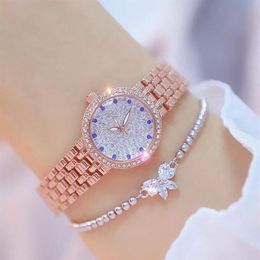 Montres-bracelets 2021 Bs Bee Sister Diamond Quartz Montre de luxe Femme Rose Gold Dames Acier inoxydable Bracelet étanche Cristal Unique329u