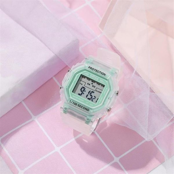 Montre-bracelets 2021 Fashion Transparent Digital Watch Square Women Woards Sports Sports Afficroof Electronic Clock Drop263X