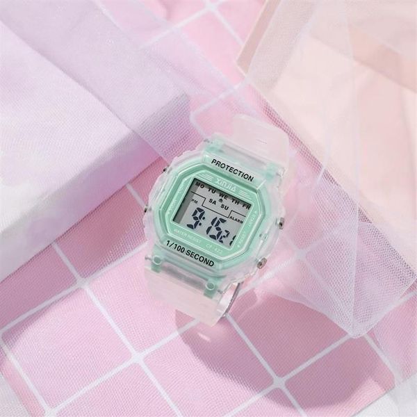 Montres-bracelets 2021 Mode Transparent Digital Watch Square Femmes Montres Sport Étanche Horloge électronique Drop180g