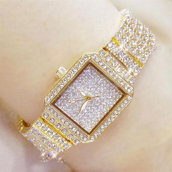 Montres-bracelets 2021 Dames Crystal Watch Femmes Strass Montres Lady Diamond Stone Robe Bracelet en acier inoxydable Montre-bracelet 2127