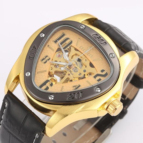 Montres-bracelets 2021 luxe mode Triangle montres hommes automatique mécanique squelette GOER Reloj Hombre Relogio Masculino