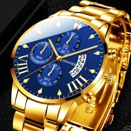 Horloges 2021 Herenmode Uhren Luxus Goud Edelstahl Quarz Armbanduhr Manner Business Casual Kalender Uhr Relogio Masculino332F