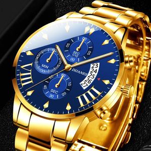 Monridairs 2021 Fashion Mens Uhren Luxus Gold Edelstahl Quarz Armbanduhr Manie Business Casual Kalender Uhr Regio Masculino 325V