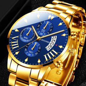 Monridairs 2021 Fashion Mens Uhren Luxus Gold Edelstahl Quarz Armbanduhr Manie Business Casual Kalender Uhr Regio Masculino 253S
