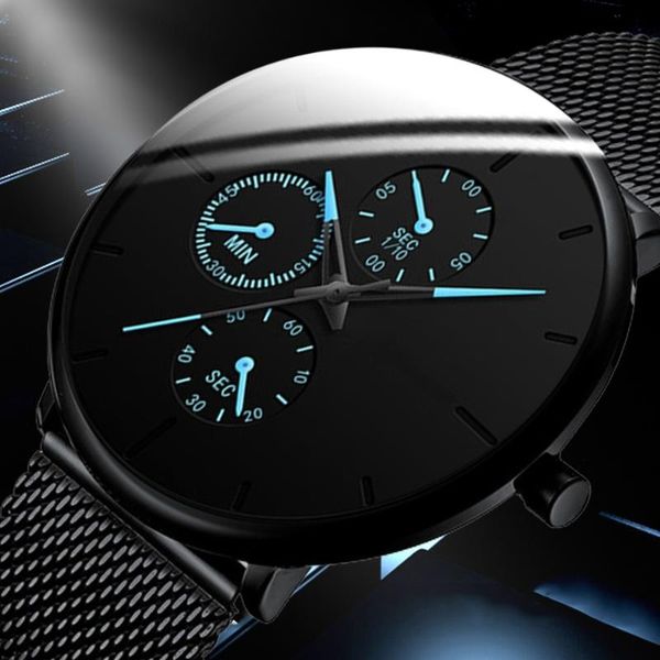 Relojes de pulsera 2021 para hombre, relojes de cuarzo luminosos para hombre, reloj informal delgado de malla de acero resistente al agua, regalo deportivo, reloj Masculino Kol Saati