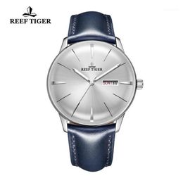 Horloges 2021 Reef Tiger RT Jurk Horloges Voor Mannen Blauw Lederen Band Bolle Lens Witte Wijzerplaat Automatische RGA823812899