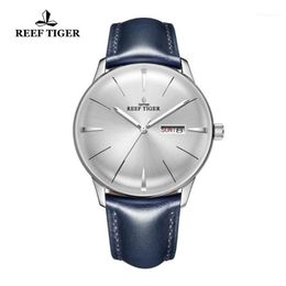 Horloges 2021 Reef Tiger RT Jurk Horloges Voor Mannen Blauw Lederen Band Bolle Lens Witte Wijzerplaat Automatische RGA823812722