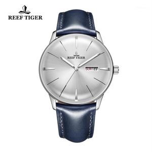 Montres-bracelets 2021 Reef Tiger RT Montres pour hommes Bande de cuir bleu Lentille convexe Cadran blanc Automatique RGA82381227g