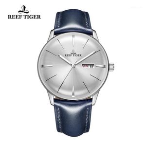 Montres-bracelets 2021 Reef Tiger RT Robe Watches for Men Blue Leather Band Convexe DIAL BLANC RAGAD RGA82381 220S