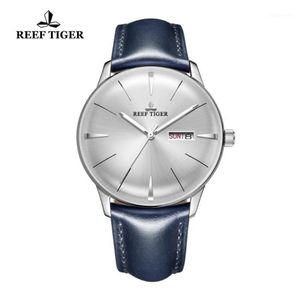 Montres-bracelets 2021 Reef Tiger RT Robe Montres pour hommes Bande de cuir bleu Lentille convexe Cadran blanc Automatique RGA823812722