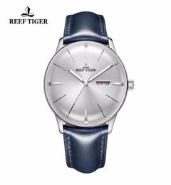 Montre-bracelets 2021 Reef Tigerrt Mens Robe Matchs Convex Lens White Dial Band Automatic Bleu En cuir RGA82384022751