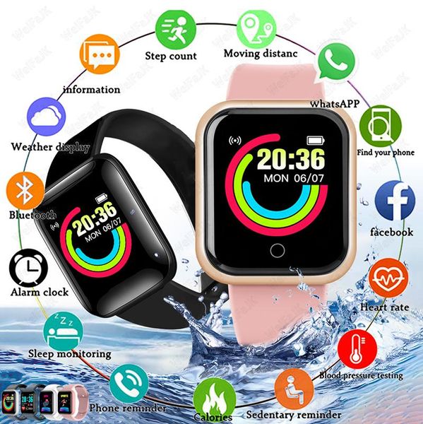 Montres-bracelets 2021 Montres intelligentes Y68 Hommes Femmes Smartwatch Cardio Pression artérielle Surveillance de la fréquence cardiaque Étanche D20 Bracelet Relogio