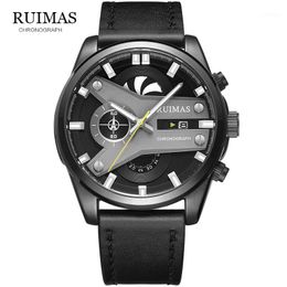 Наручные часы 2021, топ RUIMAS, модные черные часы, мужские кварцевые часы, мужские кожаные наручные часы с хронографом Relogio Masculino RL5641
