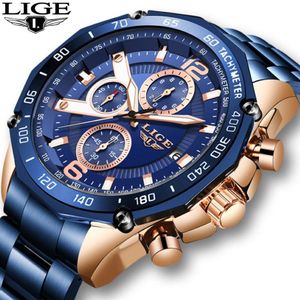 Montre-bracelets 2021 Watch Men Lige Fashion Blue All Steel Mens Watches Top Military Big Cadran pour Clock Imperproping Quartz 267Z