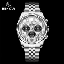 Polshorloges 2022 Benyar Automatisch horloge voor mannen Top Brand Quartz Mens Watches Chronograaf roestvrijstalen waterdichte Relogio masculino