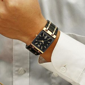 Montre-bracelets 2022 Classic Design Watch For Men Gold Quartz Wrists Wwoor Top Square Full Steel imperméable Relogio