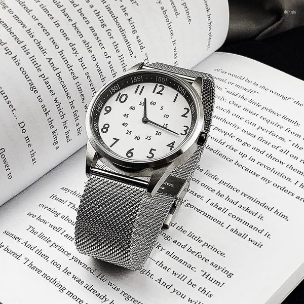 Montres-bracelets 2022 Enmex Design Montre-bracelet Numéro Visage Simple Créatif Boîtier En Acier Inoxydable Minimalisme Quartz Horloge Montre