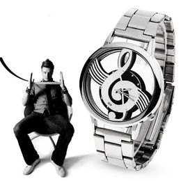 Montres-bracelets 2022 Mode et décontracté Note de musique Notation Montre en acier inoxydable Montre-bracelet pour hommes Femmes Argent Watches329g