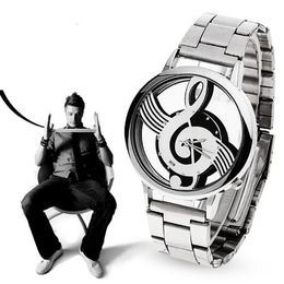 Montres-bracelets 2022 Mode et décontracté Note de musique Notation Montre en acier inoxydable Poignet pour hommes Femmes Argent Watches2868
