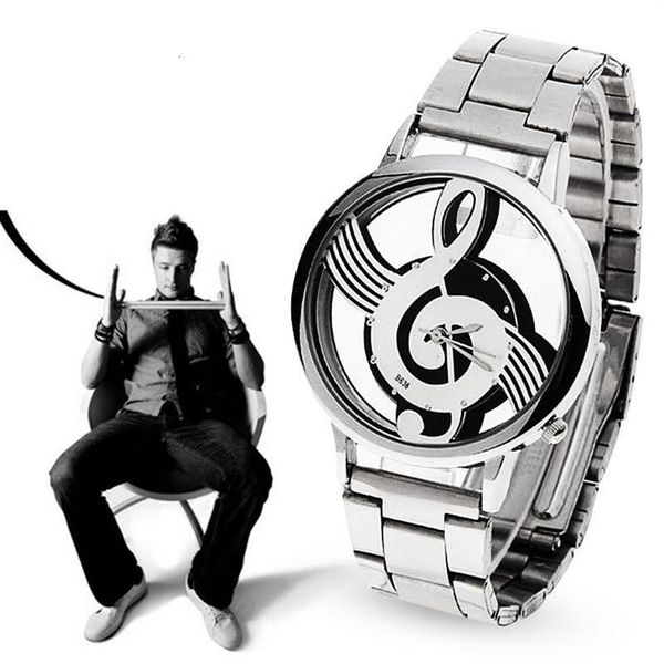 Montres-bracelets 2022 Mode et décontracté Note de musique Notation Montre en acier inoxydable Montre-bracelet pour hommes Femmes Argent Watches2162