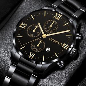 Montre-bracelets 2022 Fashion Mens Watchs Luxury en acier inoxydable Quartz Wristwatch Men Business Casual Calendar Leather Watch Relogio Masc 324D