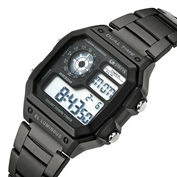 Montres-bracelets 2022 Mode Rétro Carré En Acier Inoxydable Stryve 8007 Luxe Compte À rebours Horloge Numérique Étanche Sport Électronique Led Watc