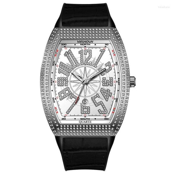 Relojes de pulsera 2022 Tendencia de la moda Tipo de barril de vino para hombres Esfera grande Sky Star Reloj de cuarzo con diamantes de imitación