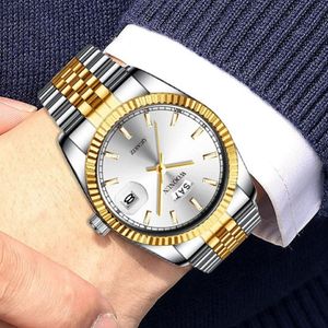 Polshorloges 2022 Luxuy Fashion Business Watch Men Silver Gold horloges roestvrijstalen banddag Datum Quartz Relogio Masculino 232K