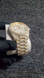 Relojes de pulsera 2022 New Iced Out Diamonds Watch PASS TT ETA 3255 movimiento mecánico oro amarillo calidad superior hombres LuxuryWatch caja incluye