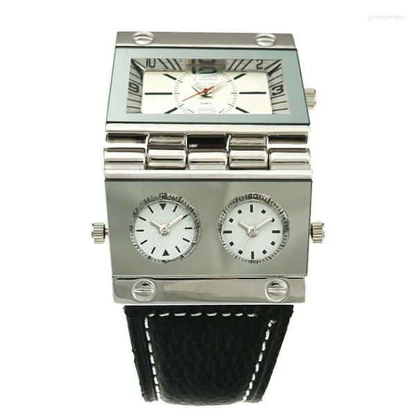 Relojes de pulsera 2022 producto de zona horaria múltiple ejército cabeza grande negocios banda de cuero genuino Oulm 9525 reloj de pulsera clásico de cuarzo para hombre