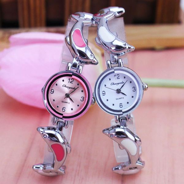 Relógios de pulso 2022 s pulseira mulheres relógios senhora vestido de cristal quartzo relógio de pulso dos desenhos animados golfinhos moda personalidade meninas