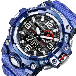 Montres-bracelets 2022 SMAEL hommes bleu grand cadran Sport montres jeunes hommes étanche Led numérique analogique Quartz Relogios Masculinos