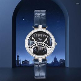 Horloges 2022 Dameshorloge Leer Luxe Temperament Ingelegd Diamant Cadeau Voor Liefhebbers Valentijnsdag Brug Dating Beauti268I