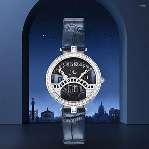 Horloges 2022 Dameshorloge Leer Luxe Temperament Ingelegde diamant Cadeau voor liefhebbers Valentijnsdag Brug Dating Mooi