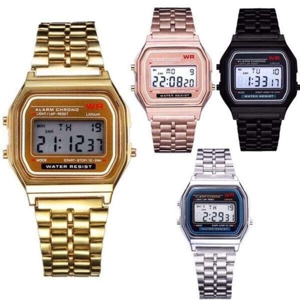 Horloges 2022 Dames Heren Horloge Goud Zilver Vintage LED Digitale Sport Militair Elektronisch Aanwezig Cadeau Man Promotion239d
