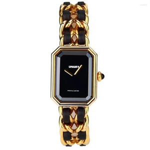 Horloges 2022 Vrouwen Horloge Luxe Stijl Kleine Wijzerplaat Vierkante Mode Retro Gevlochten Ketting Lederen Stalen Band Pointer Quartz2476