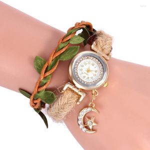 Polshorloges 2022 Women Watche dames mode imitatie touw maan hanger persoonlijkheidsproblemen polse horloge vrouwelijke horloges