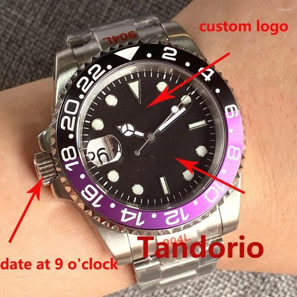 Relojes de pulsera 2023 40 mm 9 en punto Corona para zurdos NH35 Movimiento Dial negro Cristal de zafiro 316L Acero Reloj automático para hombres