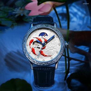 Horloges 2023 Automatisch mechanisch horloge Heren Waterdicht echt leer Chinese stijl diamanten polshorloges