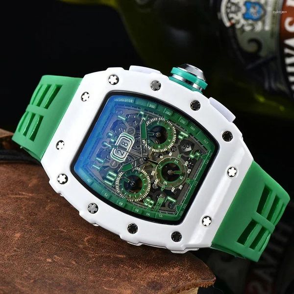 Relojes de pulsera 2023 Deportes automáticos 6 Aguja Run Seconds Top para hombres Reloj multifuncional Moda Blanco Cerámica Viento Cuarzo