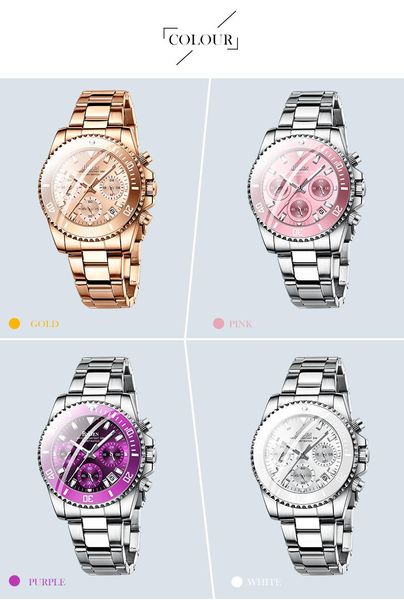 Mujeres de pulsera 2023 Biden Women's Watch Calendario de acero inoxidable Tres puntero High Clear Mirror Hour Clock Charm para Damas