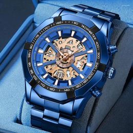 Horloges 2023 Binbond Heren Horloges Top Roestvrij Staal Waterdicht Hol Blauw Grote Mannelijke Relogio Masculino